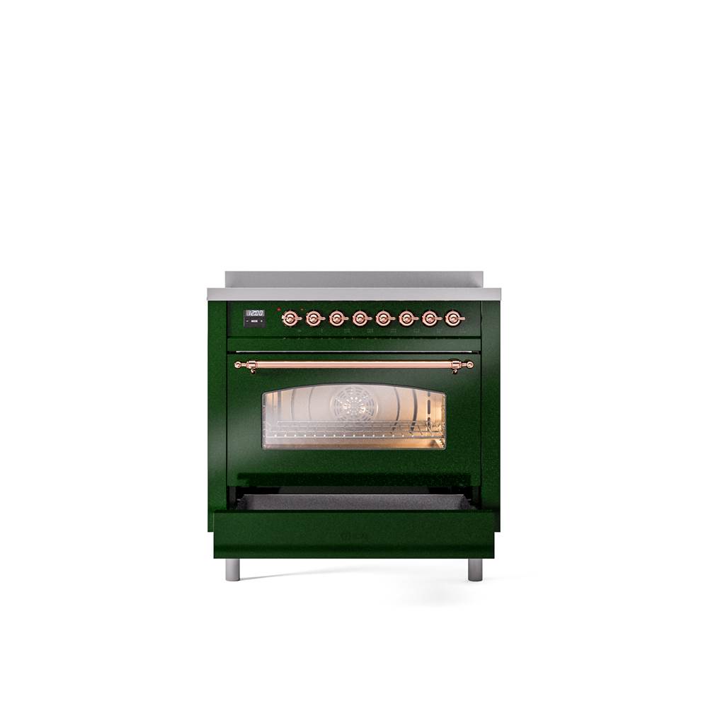 36'' Nostalgie II Series Freestanding Electric Induction Range - Emerald Green - Bronze trim