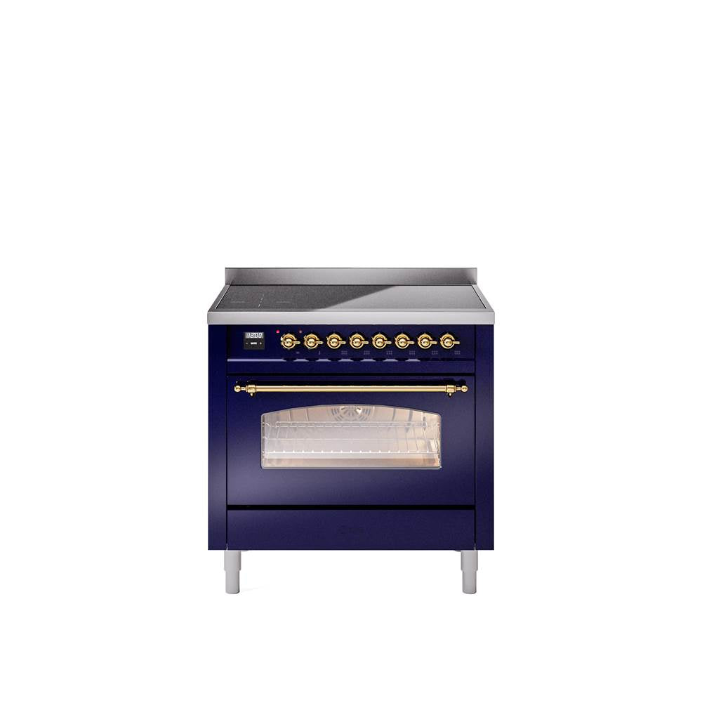 36'' Nostalgie II Series Freestanding Electric Induction Range - Midnight Blue - Bronze trim