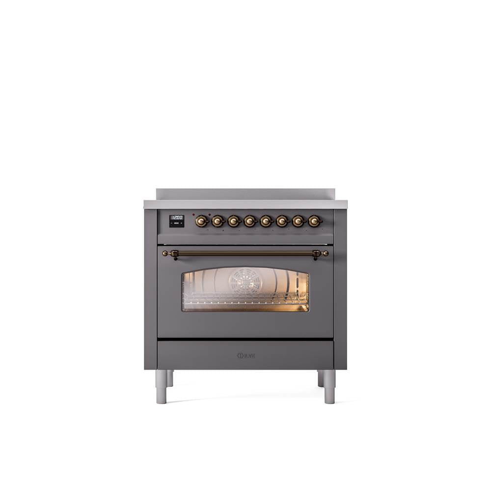 ILVE - 36'' Nostalgie II Series Freestanding Electric Induction Range - Matte Graphite - Bronze trim - Bronze