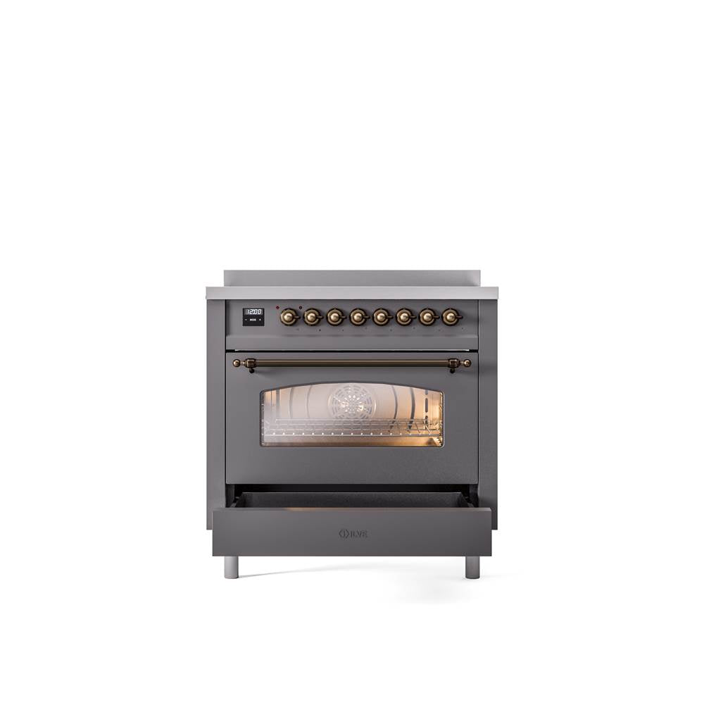 36'' Nostalgie II Series Freestanding Electric Induction Range - Matte Graphite - Bronze trim