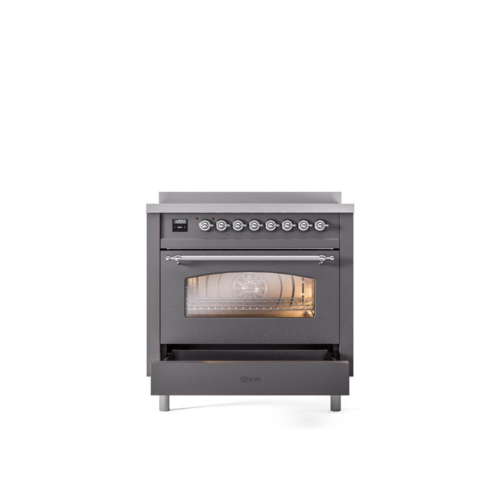 36'' Nostalgie II Series Freestanding Electric Induction Range - Matte Graphite - Bronze trim