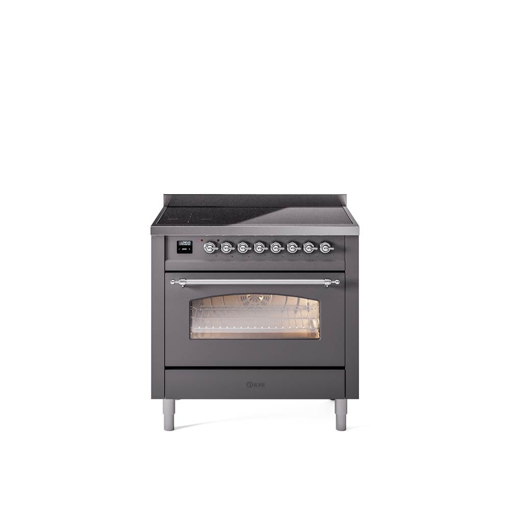 36'' Nostalgie II Series Freestanding Electric Induction Range - Matte Graphite - Bronze trim
