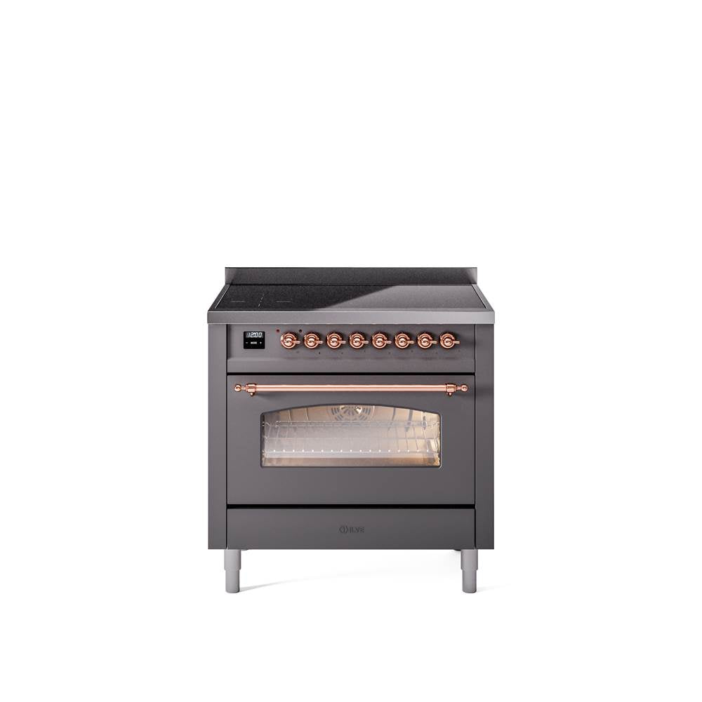 36'' Nostalgie II Series Freestanding Electric Induction Range - Matte Graphite - Bronze trim