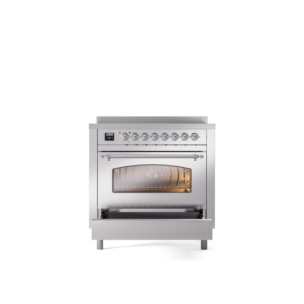 36'' Nostalgie II Series Freestanding Electric Induction Range - Stainless Steel - Bronze trim