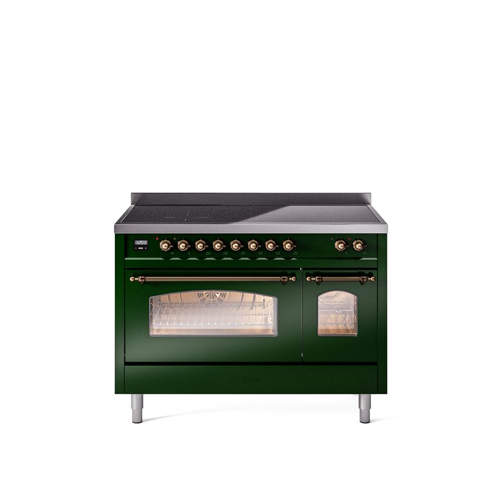 48'' Nostalgie II Series Freestanding Electric Induction Range - Double Oven - Emerald Green - Bronze trim
