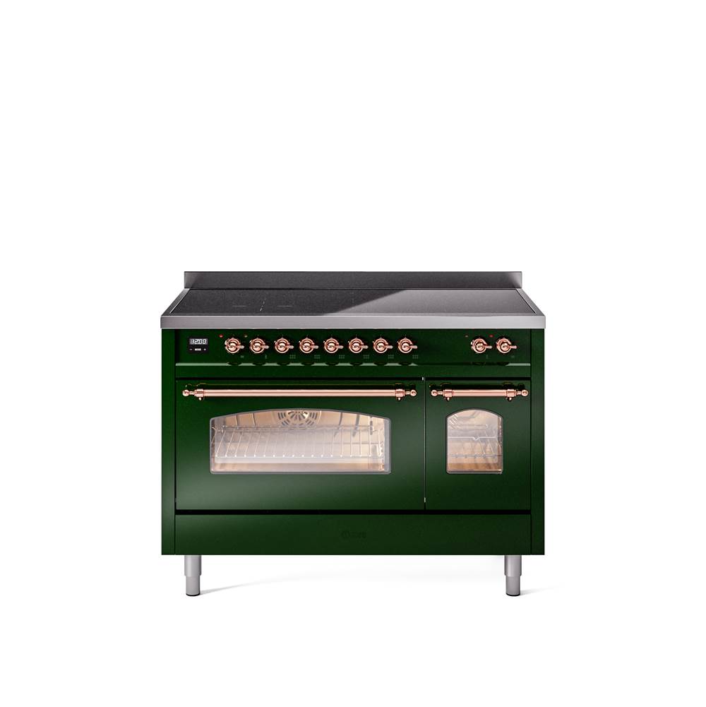 48'' Nostalgie II Series Freestanding Electric Induction Range - Double Oven - Emerald Green - Bronze trim