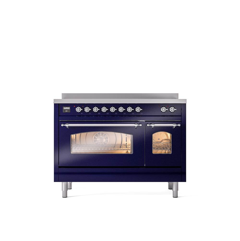 ILVE - 48'' Nostalgie II Series Freestanding Electric Induction Range - Double Oven - Midnight Blue - Chrome trim - Chrome