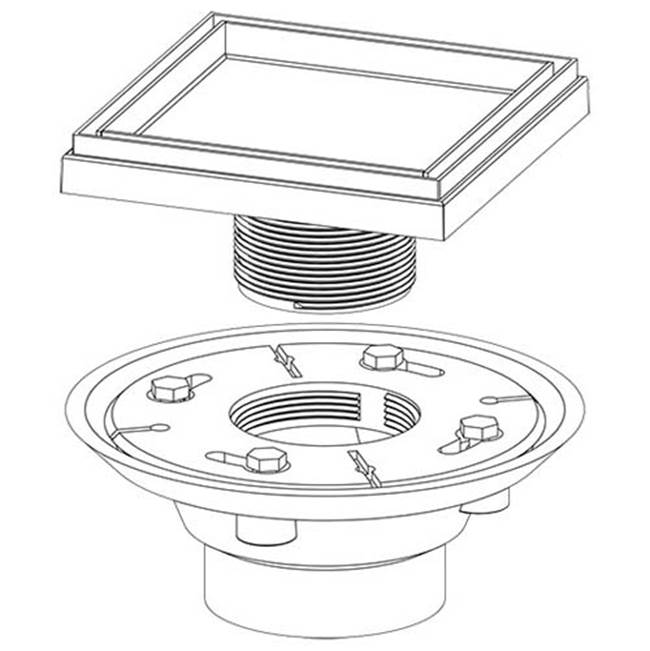 5'' x 5'' LTD 5 Tile Insert Complete Kit in Matte Black with ABS Drain Body, 2'' Outlet
