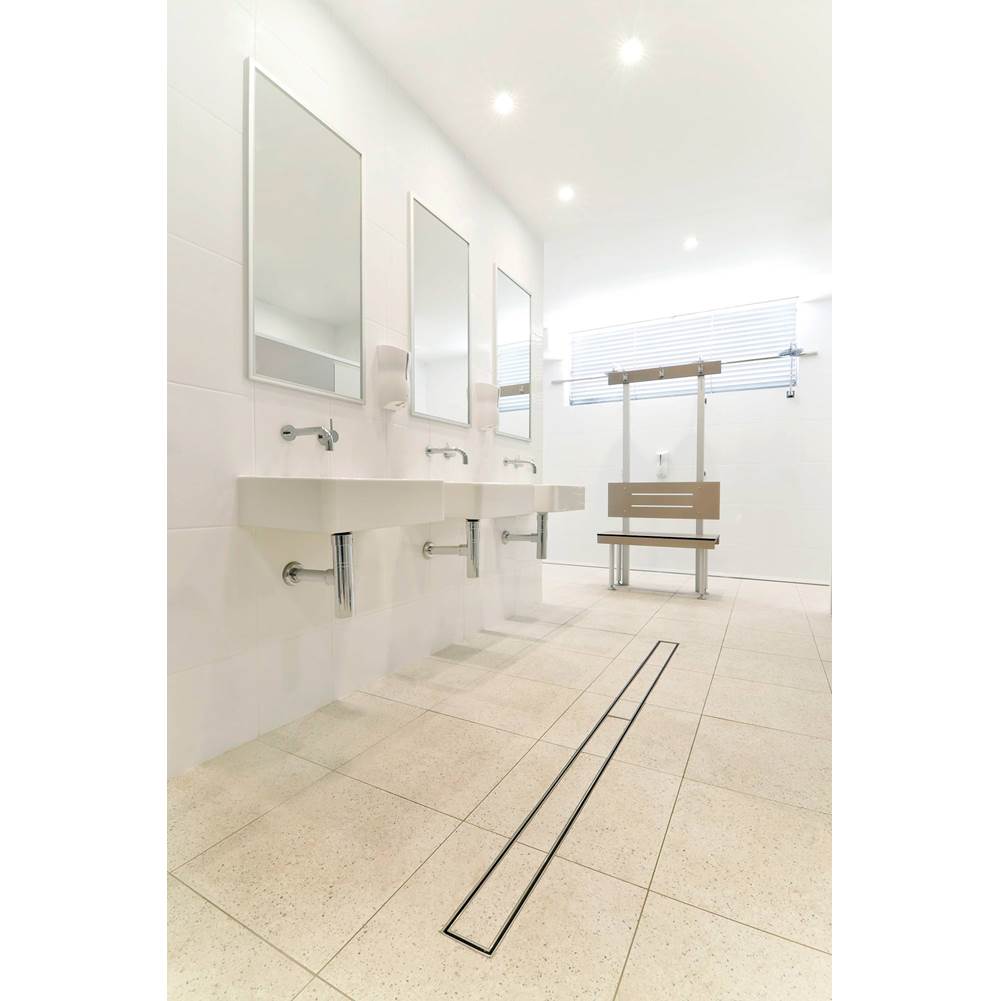 96'' S-Stainless Steel Series High Flow Complete Kit with Tile Insert Frame in Matte Black with Cast Iron Drain Body, 3'' No Hub Outlet