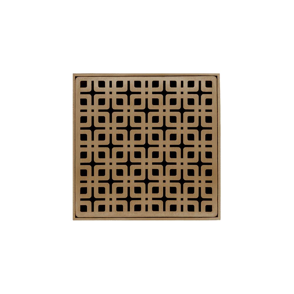 Infinity Drain - 5'' x 5'' KD 5 High Flow Complete Kit with Link Pattern Decorative Plate in Satin Bronze with Cast Iron Drain Body, 3'' No-Hub Outlet - Satin Bronze