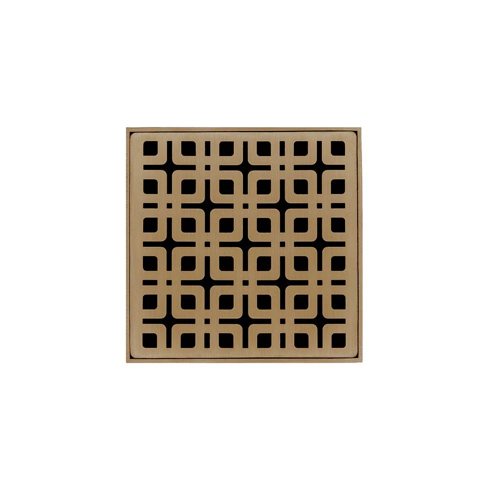 Infinity Drain - 4'' x 4'' KDB 4 Complete Kit with Link Pattern Decorative Plate in Satin Bronze with Stainless Steel Bonded Flange Drain Body, 2'' No Hub Outlet - Satin Bronze