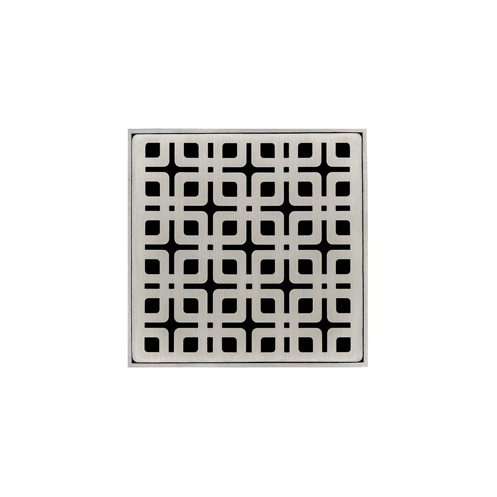 Infinity Drain - 4'' x 4'' KDB 4 Complete Kit with Link Pattern Decorative Plate in Satin Stainless with Stainless Steel Bonded Flange Drain Body, 2'' No Hub Outlet - Satin Stainless