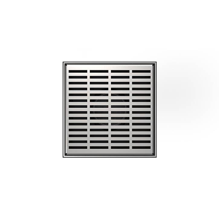 Infinity Drain - 5'' x 5'' LND 5 Slotted Pattern Complete Kit in Satin Stainless with Cast Iron Drain Body, 2'' Outlet - Satin Stainless
