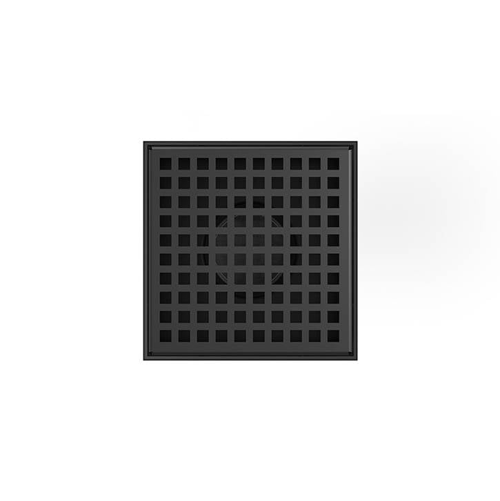 Infinity Drain - 5'' x 5'' LQD 5 Squares Pattern Complete Kit in Matte Black with PVC Bonded Flange, 2'', 3'' and 4'' Outlet - Matte Black