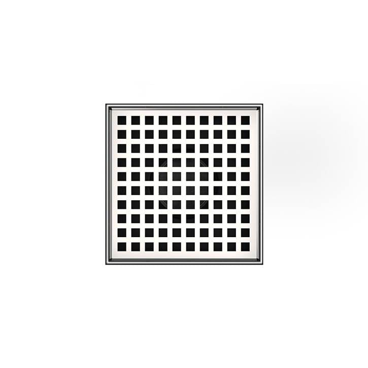 Infinity Drain - 5'' x 5'' LQD 5 Squares Pattern Complete Kit in Polished Stainless with PVC Bonded Flange, 2'', 3'' and 4'' Outlet - Polished Stainless