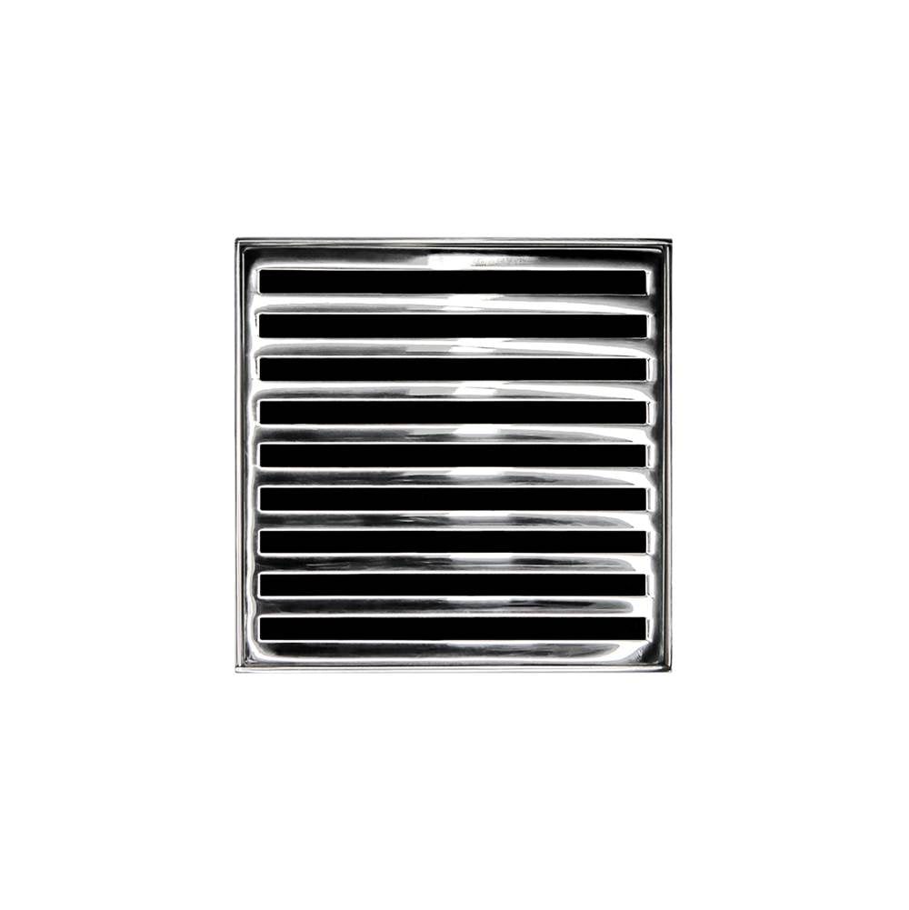 Infinity Drain - 4'' x 4'' ND 4 Complete Kit with Lines Pattern Decorative Plate in Polished Stainless with PVC Drain Body, 2'' Outlet - Polished Stainless