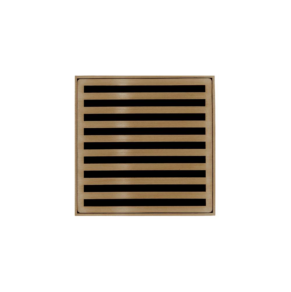 Infinity Drain - 4'' x 4'' ND 4 Complete Kit with Lines Pattern Decorative Plate in Satin Bronze with PVC Drain Body, 2'' Outlet - Satin Bronze