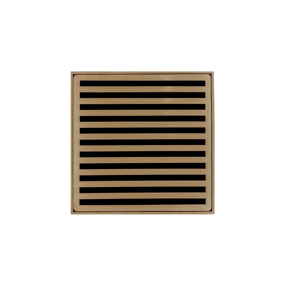 Infinity Drain - 5'' x 5'' ND 5 High Flow Complete Kit with Lines Pattern Decorative Plate in Satin Bronze with PVC Drain Body, 3'' Outlet - Satin Bronze