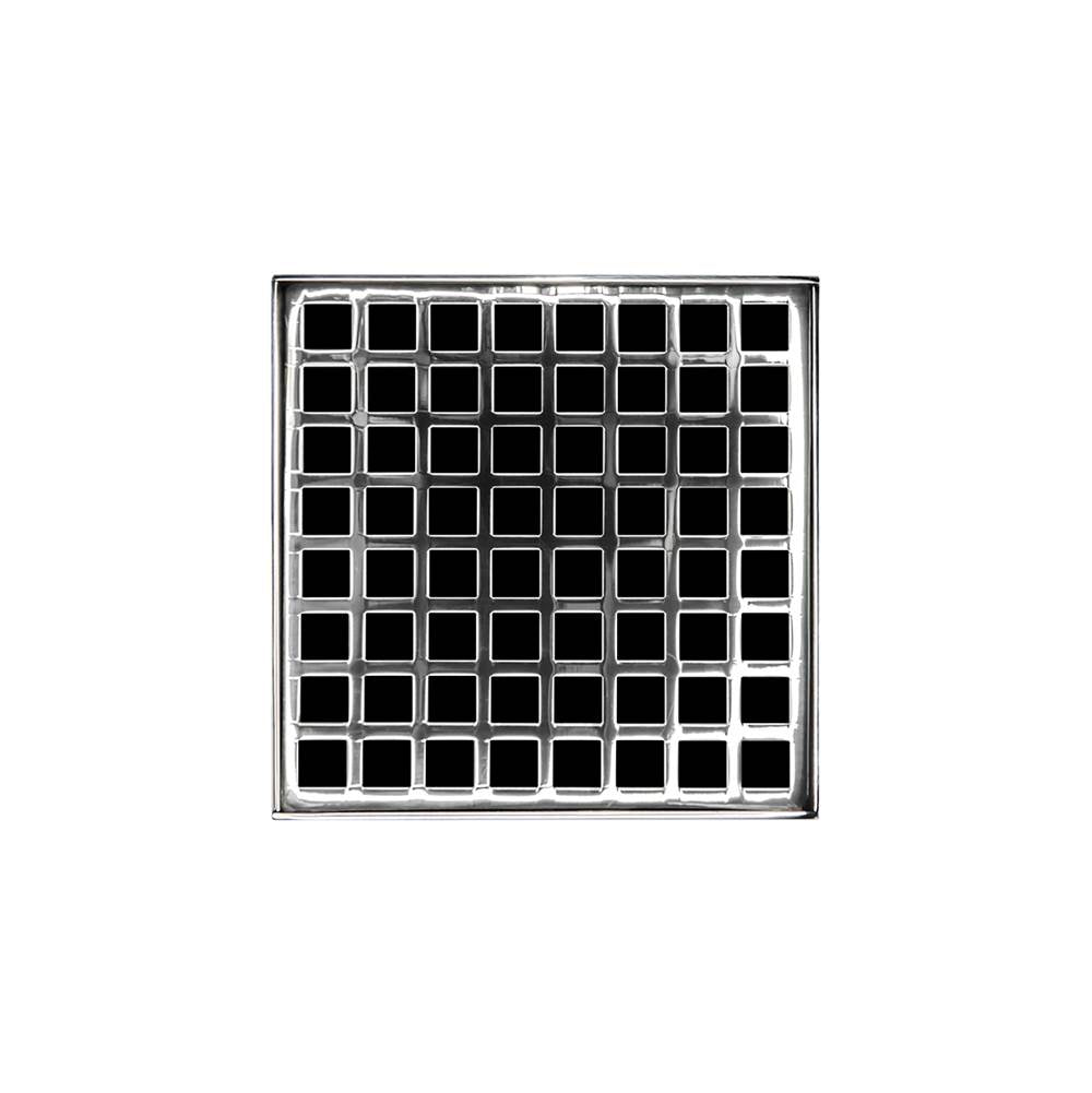 Infinity Drain - 5'' x 5'' Strainer with Squares Pattern Decorative Plate and 2'' Throat in Polished Stainless for QD 5 - Polished Stainless