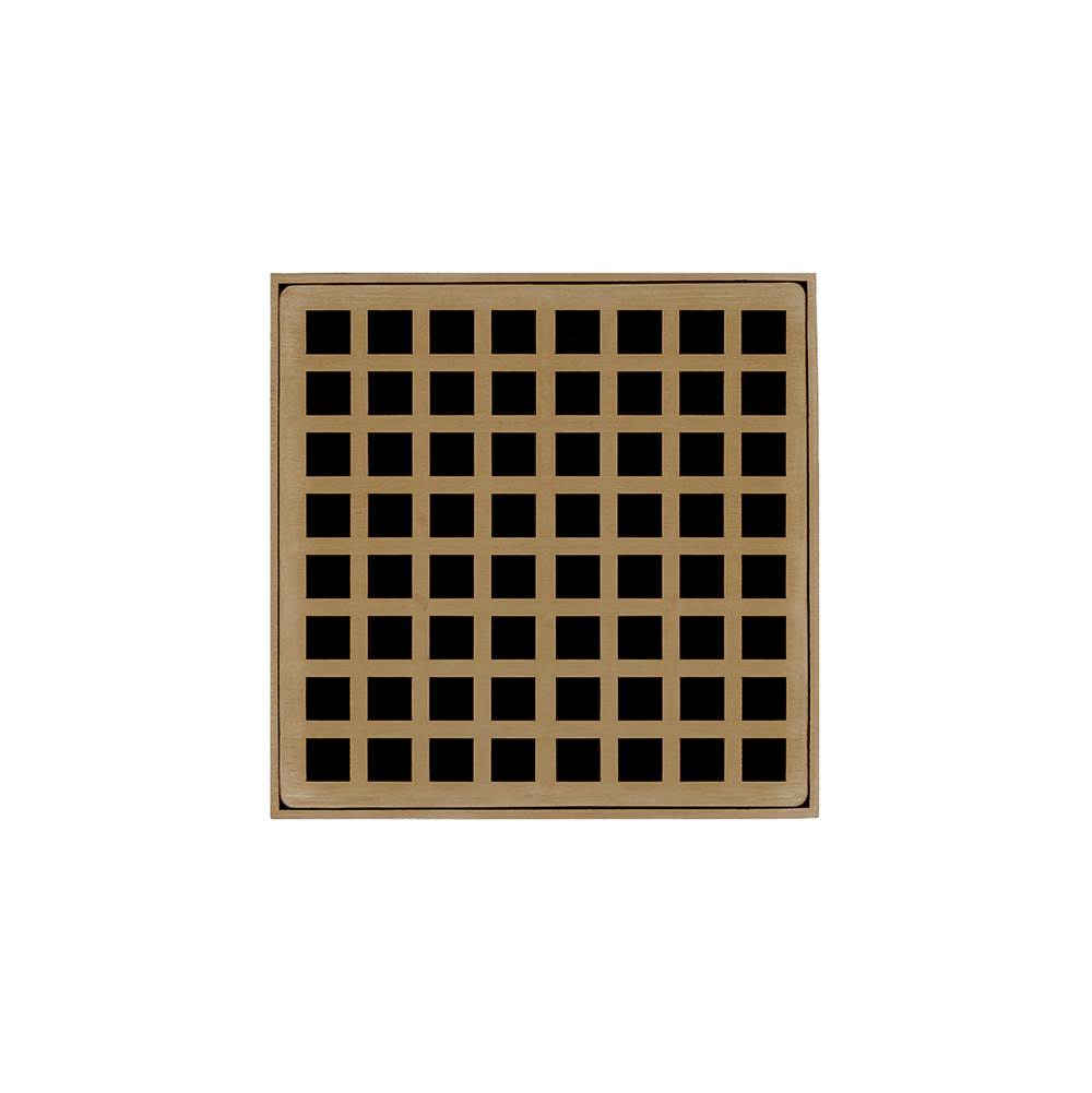 Infinity Drain - 5'' x 5'' Strainer with Squares Pattern Decorative Plate and 2'' Throat in Satin Bronze for QD 5 - Satin Bronze