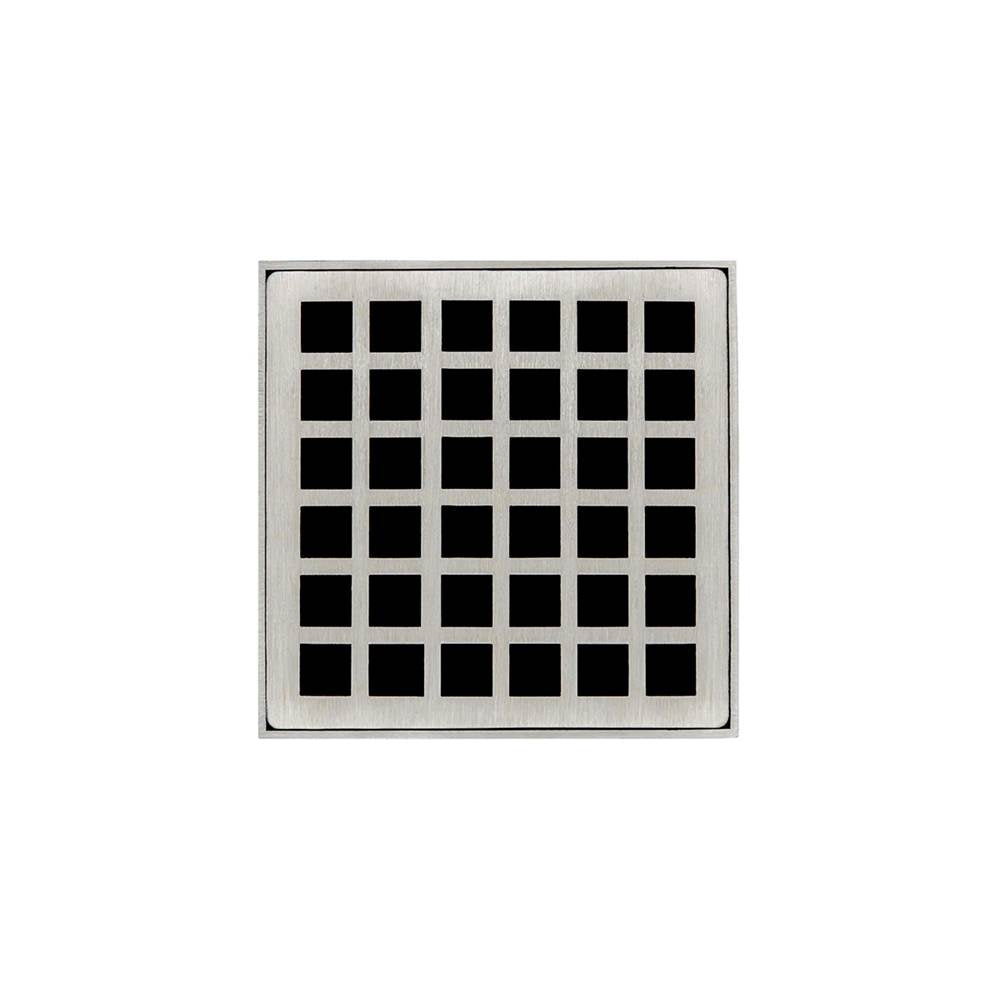 Infinity Drain - 4'' x 4'' QD 4 Complete Kit with Squares Pattern Decorative Plate in Satin Stainless with ABS Drain Body, 2'' Outlet - Satin Stainless