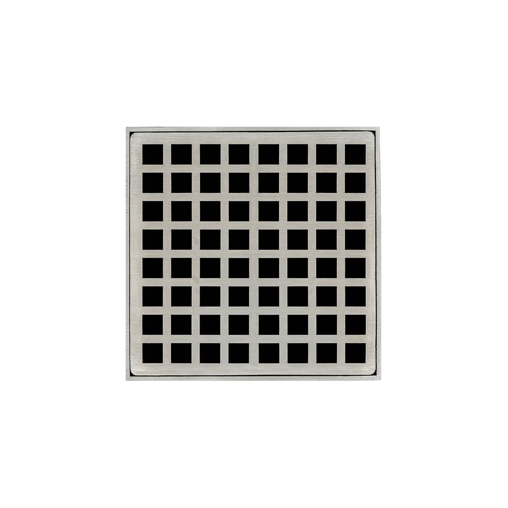 Infinity Drain - 5'' x 5'' QD 5 High Flow Complete Kit with Squares Pattern Decorative Plate in Satin Stainless with PVC Drain Body, 3'' Outlet - Satin Stainless