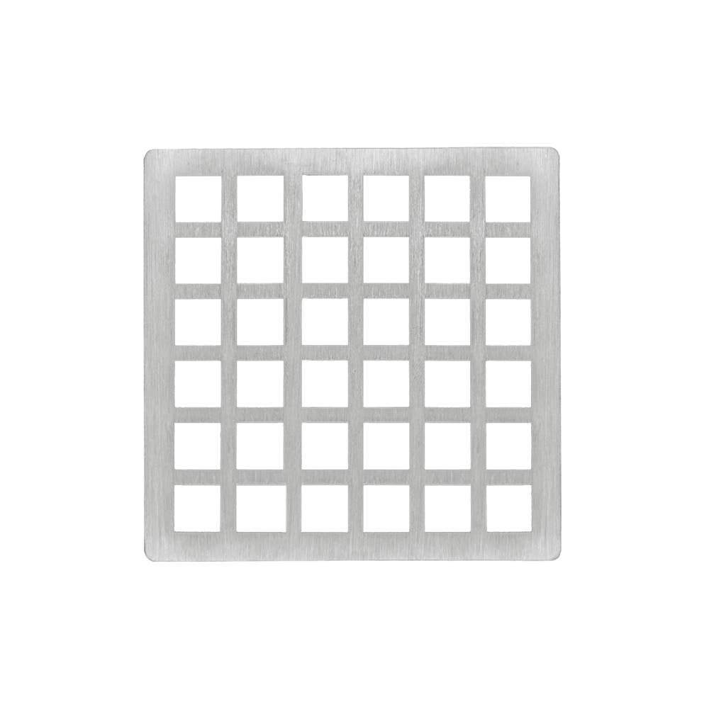 Infinity Drain - 4'' x 4'' Squares Pattern Decorative Plate for Q 4, QD 4, QDB 4 in Satin Stainless - Satin Stainless