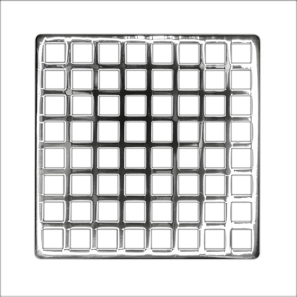 Infinity Drain - 5'' x 5'' Squares Pattern Decorative Plate for Q 5, QD 5, QDB 5 in Polished Stainless - Polished Stainless