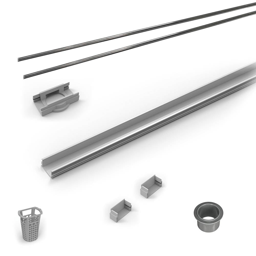 Infinity Drain - 96'' Rough Only Kit for S-LAG 38 and S-LT 38 series. Includes PVC Components and Channel Trim - Satin Stainless