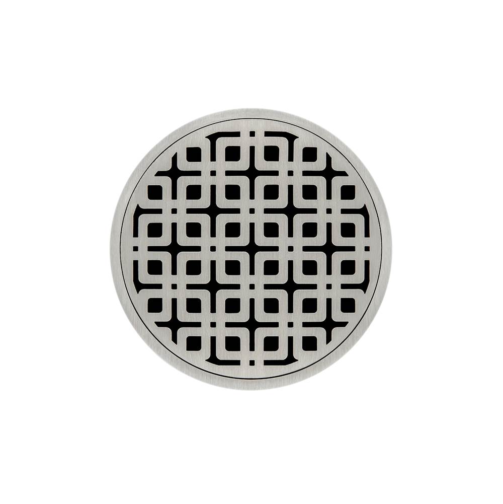 Infinity Drain - 5'' Round RKD 5 Complete Kit with Link Pattern Decorative Plate in Satin Stainless with ABS Drain Body, 2'' Outlet - Satin Stainless