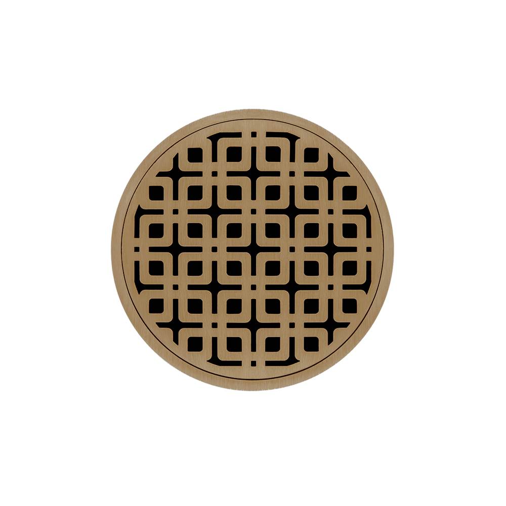 Infinity Drain - 5'' Round RKDB 5 Complete Kit with Link Pattern Decorative Plate in Satin Bronze with Stainless Steel Bonded Flange Drain Body, 2'' No Hub Outlet - Satin Bronze