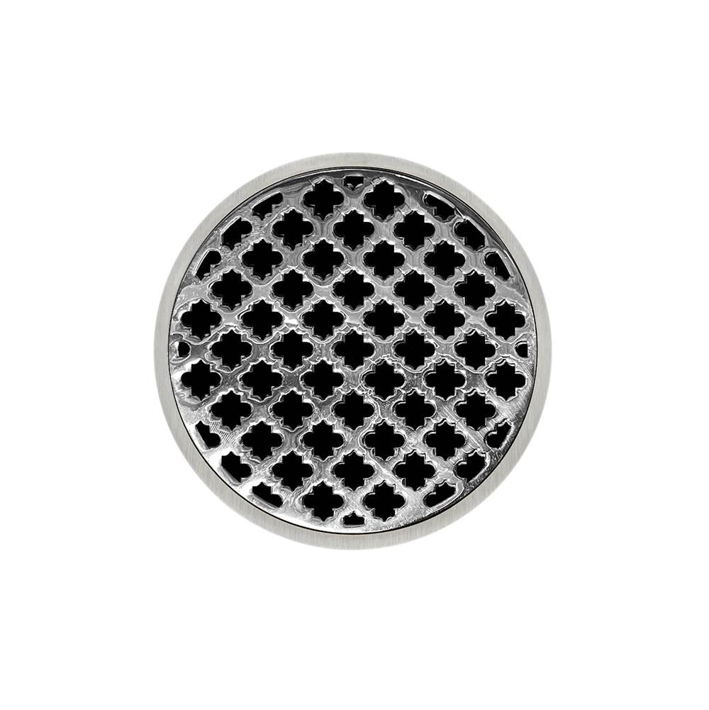 Infinity Drain - 5'' Round RMD 5 Complete Kit with Moor Pattern Decorative Plate in Polished Stainless with ABS Drain Body, 2'' Outlet - Polished Stainless