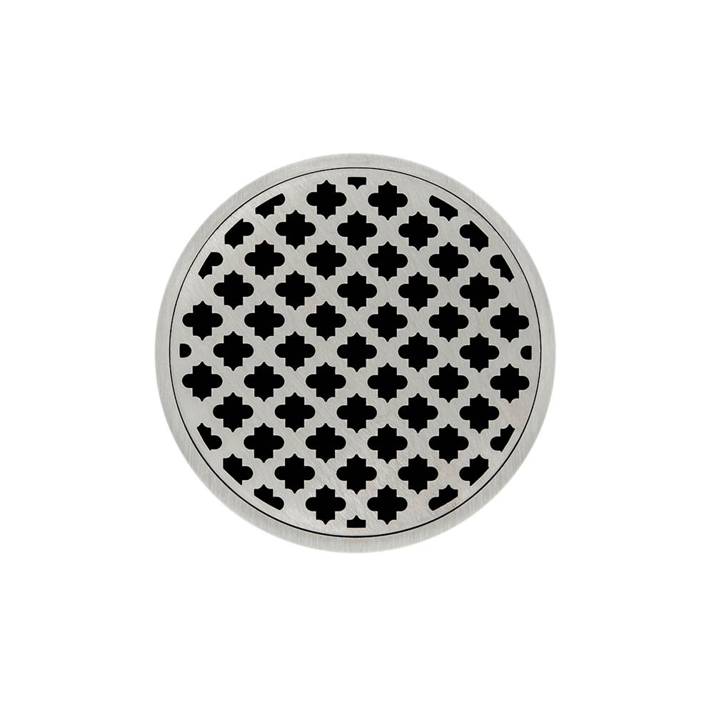 Infinity Drain - 5'' Round RMD 5 Complete Kit with Moor Pattern Decorative Plate in Satin Stainless with ABS Drain Body, 2'' Outlet - Satin Stainless