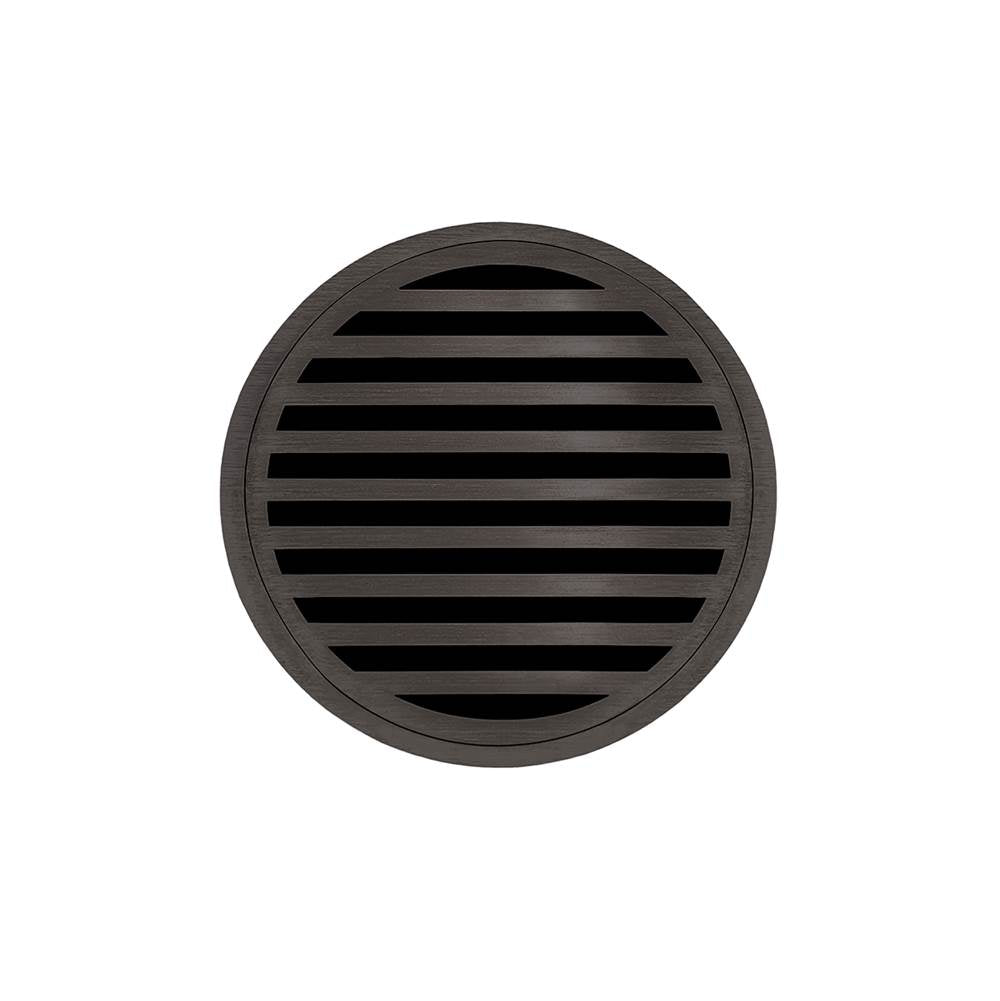 Infinity Drain - 5'' Round RND 5 Complete Kit with Lines Pattern Decorative Plate in Oil Rubbed Bronze with ABS Drain Body, 2'' Outlet - Oil Rubbed Bronze