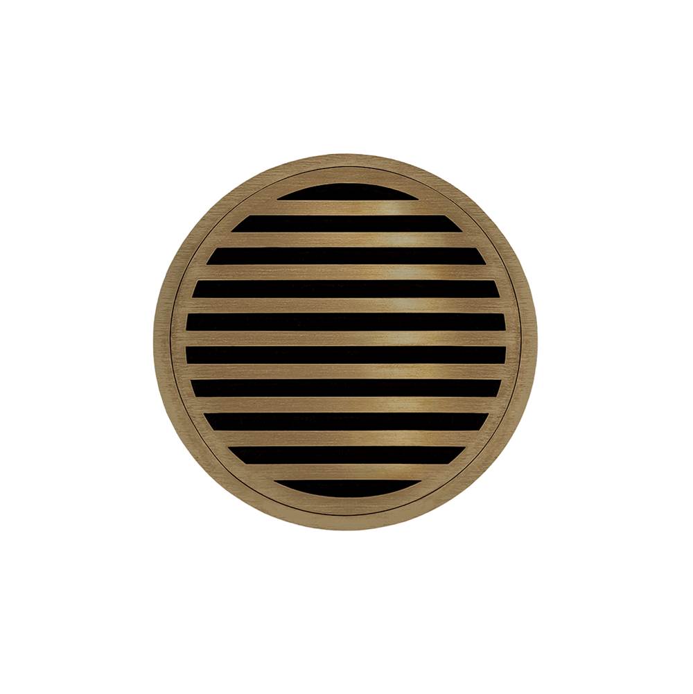 Infinity Drain - 5'' Round RND 5 Complete Kit with Lines Pattern Decorative Plate in Satin Bronze with ABS Drain Body, 2'' Outlet - Satin Bronze