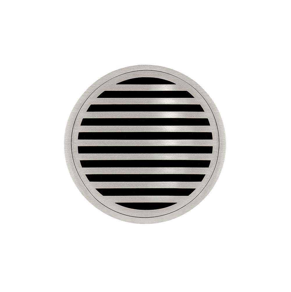 Infinity Drain - 5'' Round RND 5 Complete Kit with Lines Pattern Decorative Plate in Satin Stainless with ABS Drain Body, 2'' Outlet - Satin Stainless