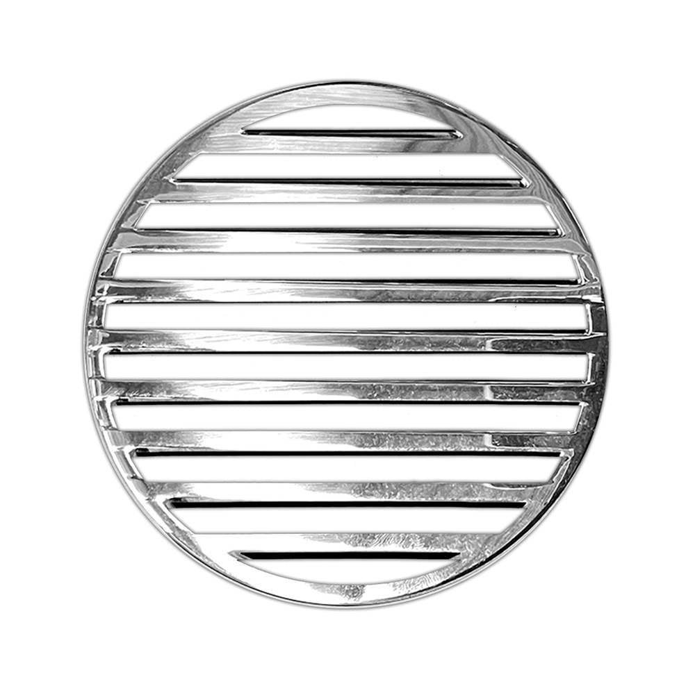 Infinity Drain - 5'' Round Lines Pattern Decorative Plate for RN 5, RND 5, RNDB 5 in Polished Stainless - Polished Stainless