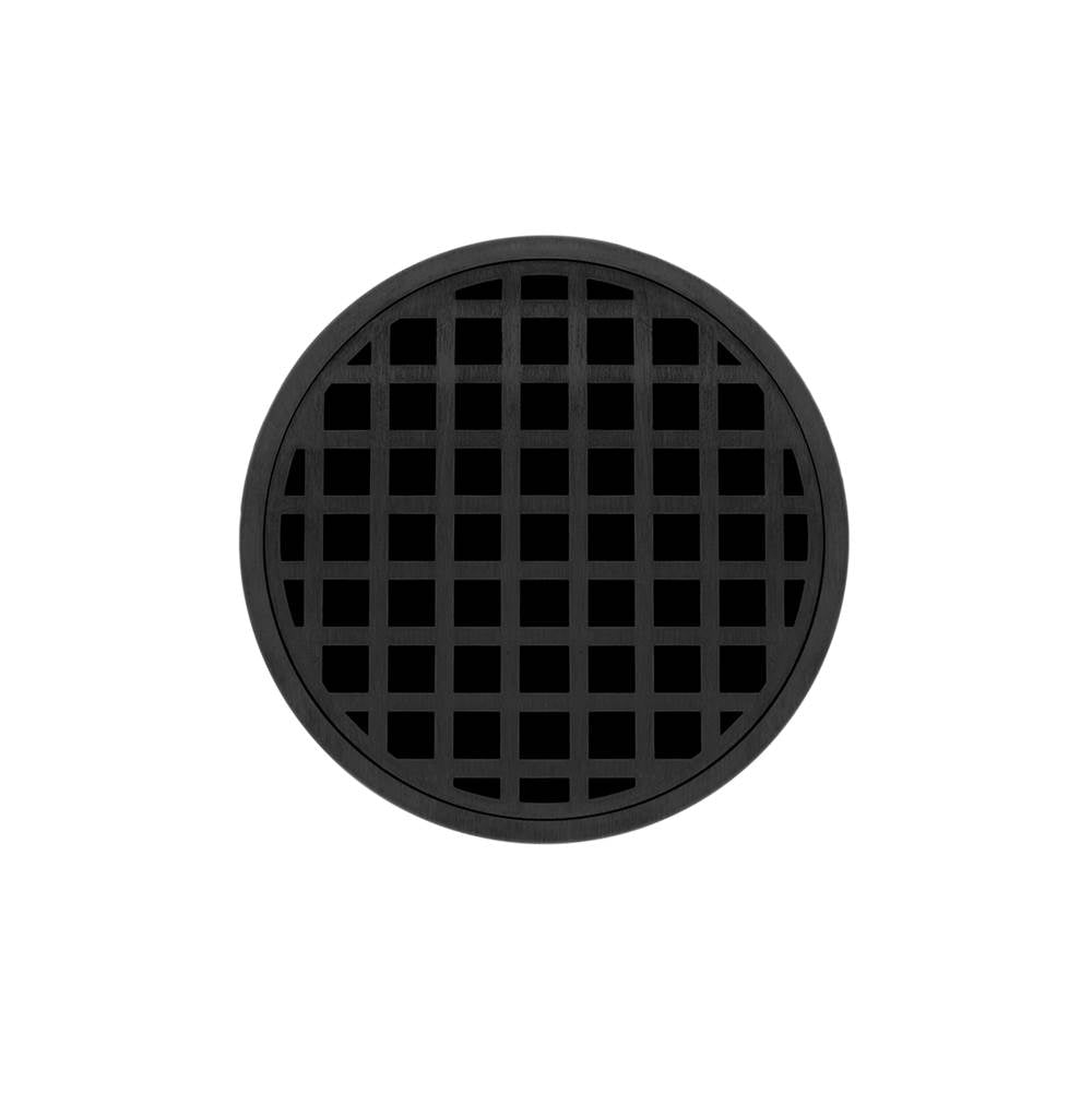 Infinity Drain - 5'' Round Strainer with Squares Pattern Decorative Plate and 2'' Throat in Matte Black for RQD 5 - Matte Black