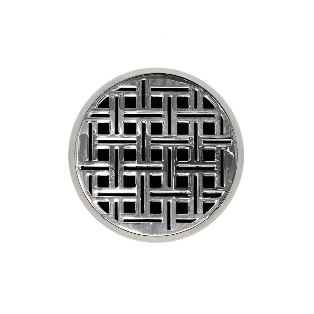 Infinity Drain - 5'' Round RVD 5 Complete Kit with Weave Pattern Decorative Plate in Polished Stainless with PVC Drain Body, 2'' Outlet - Polished Stainless