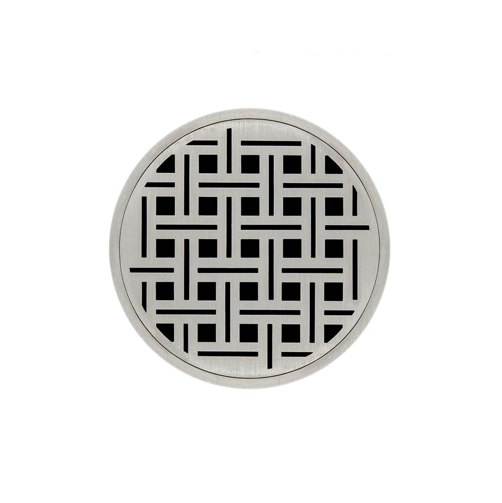 Infinity Drain - 5'' Round RVDB 5 Complete Kit with Weave Pattern Decorative Plate in Satin Stainless with ABS Bonded Flange Drain Body, 2'', 3'' and 4'' Outlet - Satin Stainless