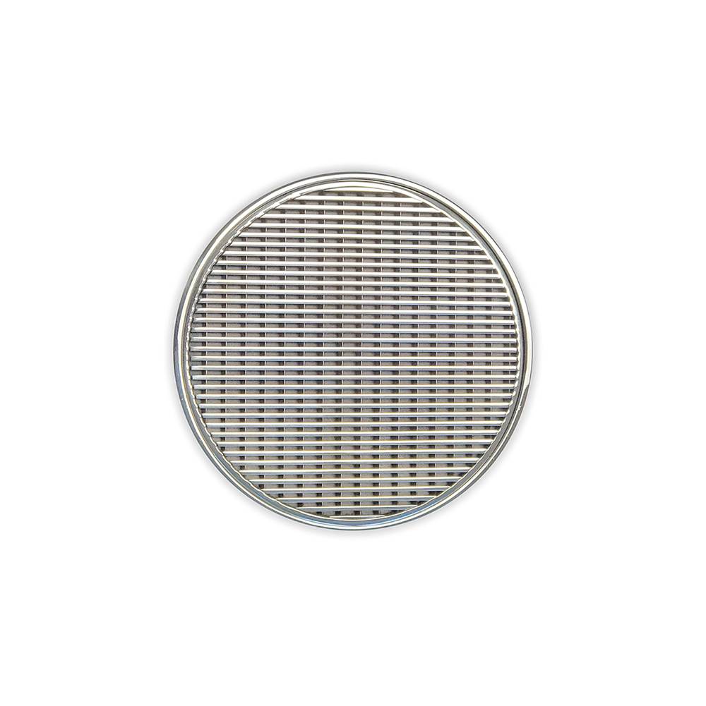 Infinity Drain - 5'' Round Strainer with Wedge Wire Pattern Decorative Plate and 2'' Throat in Satin Stainless for RWD 5 - Satin Stainless
