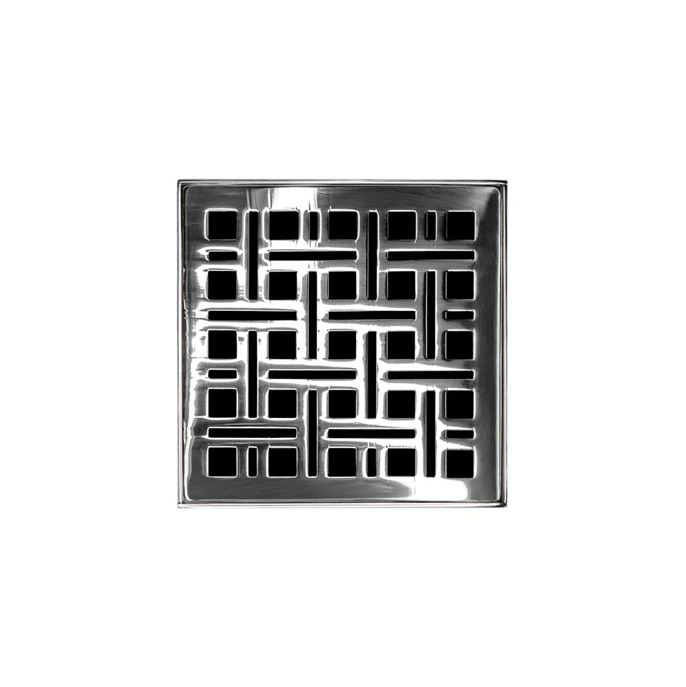 Infinity Drain - 4'' x 4'' Strainer with Weave Pattern Decorative Plate and 2'' Throat in Polished Stainless for VD 4 - Polished Stainless