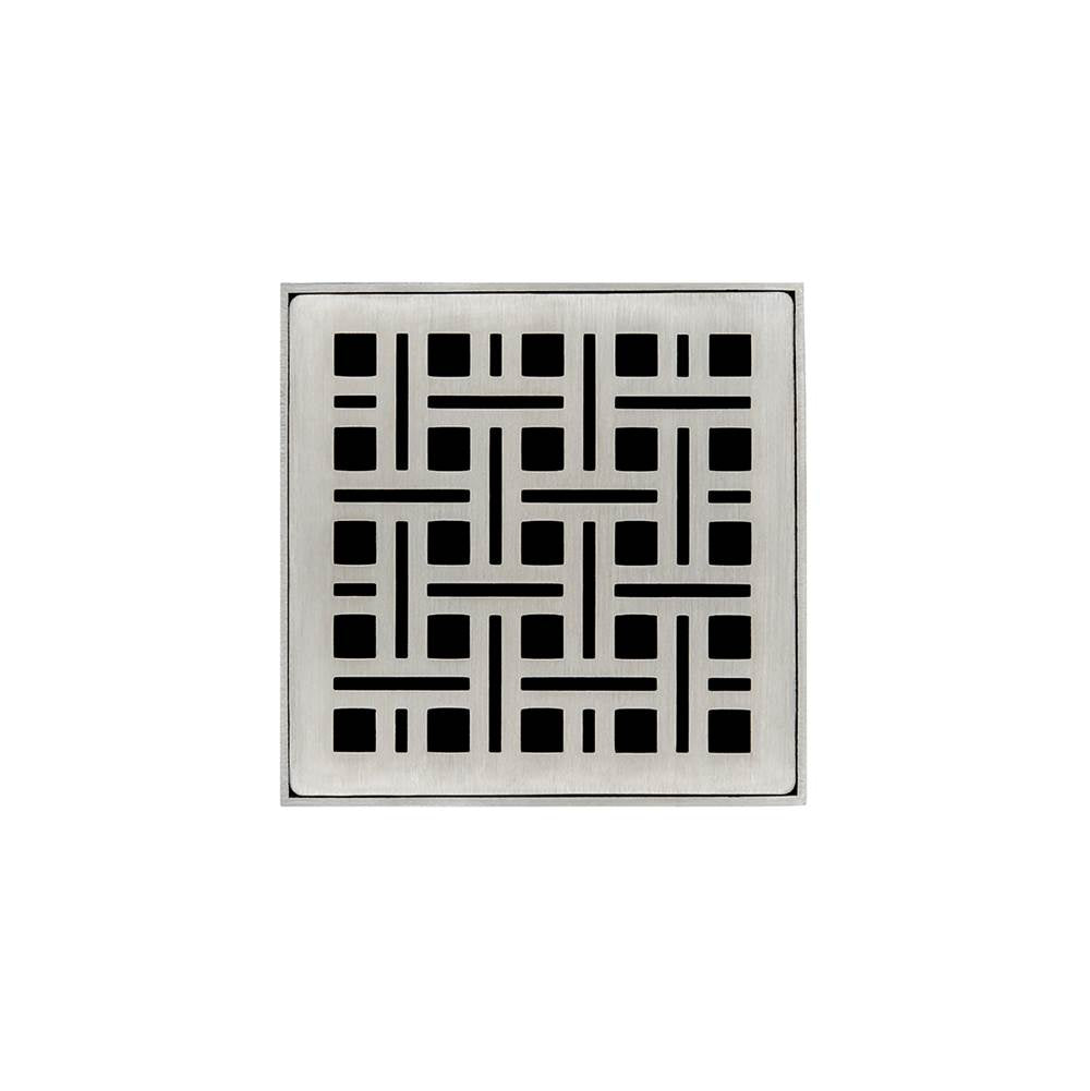 Infinity Drain - 4'' x 4'' VD 4 Complete Kit with Weave Pattern Decorative Plate in Satin Stainless with ABS Drain Body, 2'' Outlet - Satin Stainless