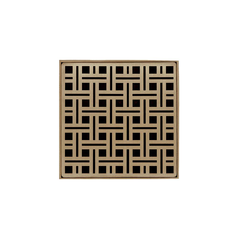 Infinity Drain - 5'' x 5'' VDB 5 Complete Kit with Weave Pattern Decorative Plate in Satin Bronze with Stainless Steel Bonded Flange Drain Body, 2'' No Hub Outlet - Satin Bronze