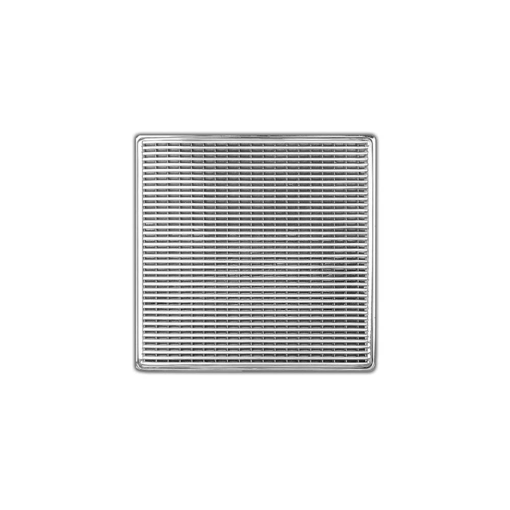 Infinity Drain - 5'' x 5'' WD 5 Complete Kit with Wedge Wire Pattern Decorative Plate in Satin Stainless with Cast Iron Drain Body, 2'' Outlet - Satin Stainless