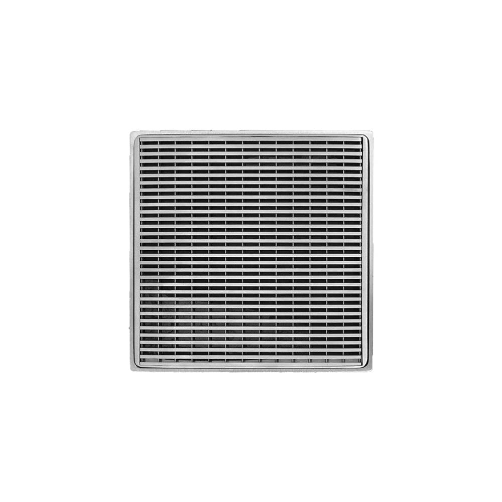 Infinity Drain - 4'' x 4'' WDB 4 Complete Kit with Wedge Wire Pattern Decorative Plate in Satin Stainless with PVC Bonded Flange Drain Body, 2'', 3'' and 4'' Outlet - Satin Stainless