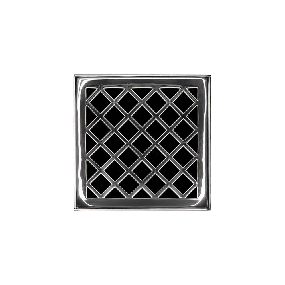 Infinity Drain - 4'' x 4'' XDB 4 Complete Kit with Criss-Cross Pattern Decorative Plate in Polished Stainless with PVC Bonded Flange Drain Body, 2'', 3'' and 4'' Outlet - Polished Stainless