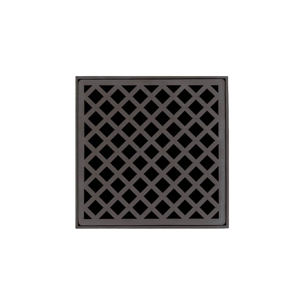 Infinity Drain - 5'' x 5'' XDB 5 Complete Kit with Criss-Cross Pattern Decorative Plate in Oil Rubbed Bronze with Stainless Steel Bonded Flange Drain Body, 2'' No Hub Outlet - Oil Rubbed Bronze