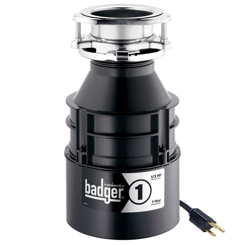 InSinkErator - Badger 1 with cord 1/3 HP Food Waste Disposer - Model Number: BADGER 1 W/C - Gray