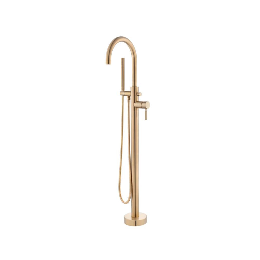 Isenberg By Flusso - Freestanding Floor Mount Bathtub / Tub Filler With Hand Shower - Brushed Bronze Pvd